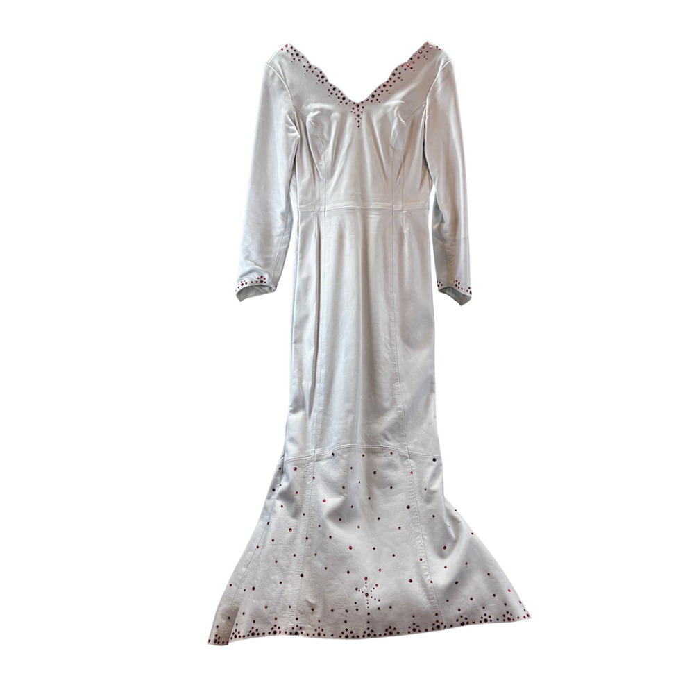 Western Lambskin Cowgirl Leather Maxi Dress Crystal Studded Rodeo Festival - Picture 5 of 16